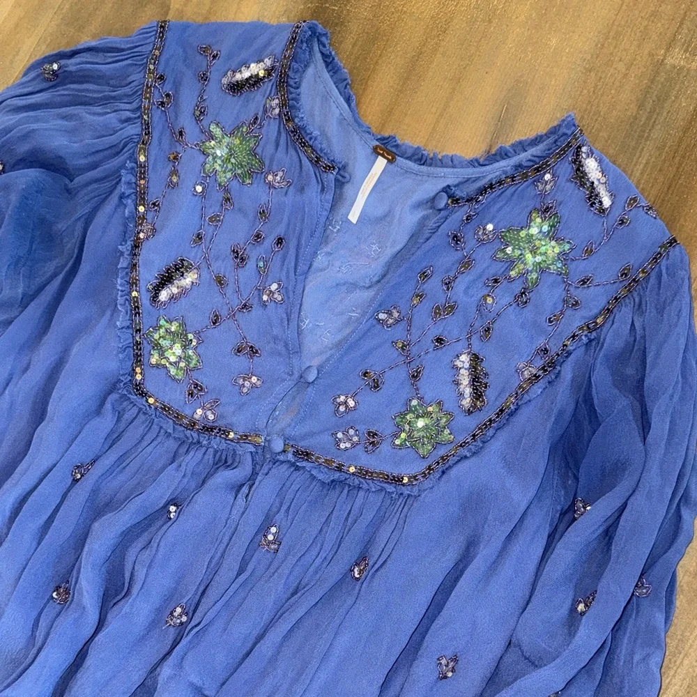 Free People Bali Golden Sun Embellished Beaded Party Mini Dress - Picture 3 of 5